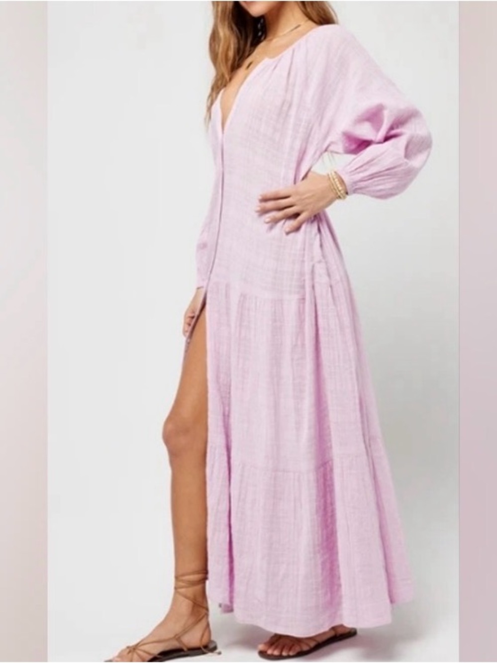 L*space Lavender Napali Maxi Dress Size Small 100% cotton vacation resort beach - Picture 3 of 12